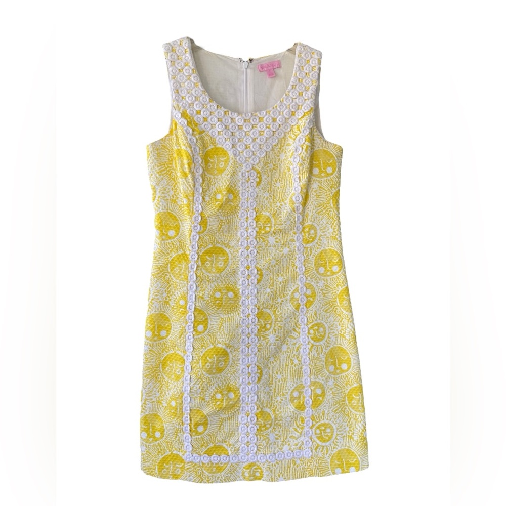 Lilly Pulitzer Sunglow Summer Sunshine Yellow White Shift Dress Size 4